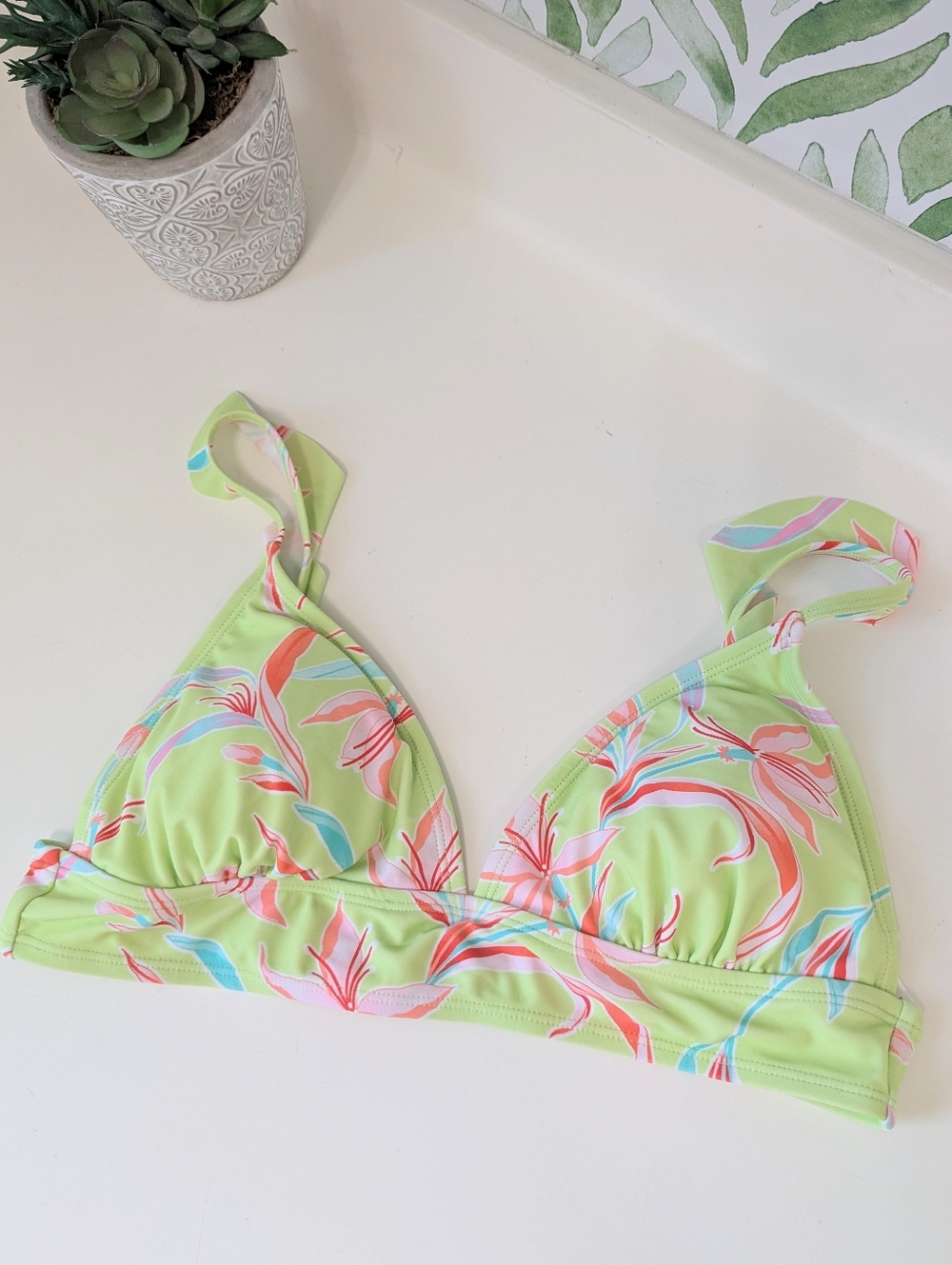 Lime Green Floral Ninety-Nine° Bikini Top Large